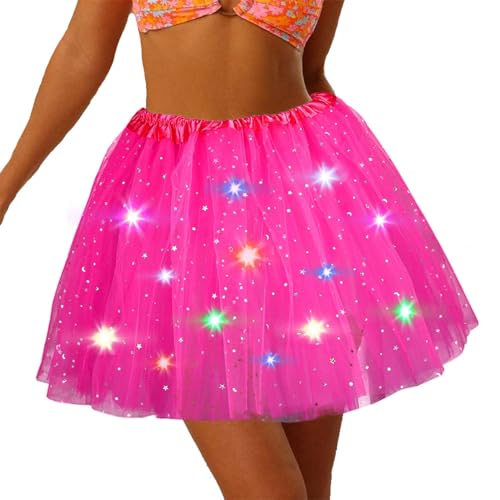 Florry Light Up Tutu Skirt LED Tutus Sparkly Layered Tulle Tutus for Women Party Carnival Costume (US, Waist, 43, Regular, Hot Pink)