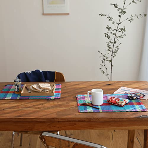 Origo Woven Table Mats/100% Cotton Crossweave Plaid Placemats, 18X13 Inches/Washable Dining Décor, Christmas Table, Home Party Décor (Blue, 6) #TOP5