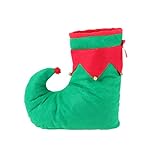 Roter und grüner Elfen- oder Clownschuh mit kleinen Glöckchen am Ende.