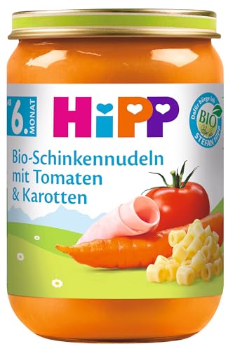 HiPP Bio-Schinkennudeln mit Tomaten und Karotten, 6er Pack (6 x 190 g)