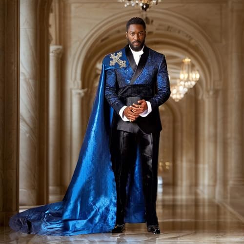 Men's Formal Suit 3 Pieces Paisley Blazer, Black Pants, and Removable Cape4