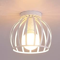 Lámparas Industriales Baratas iDEGU Lámpara de Techo Industrial de Metal Diseño de Jaula Geométrico Iluminación E27 Lámpara Colgante Vintage para Dormitorio Salón Café Restaurante Pasillo (20cm, Blanco)