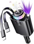 Retractable Car Charger with Starlight and Car Diffuser, 5 in 1 Type C Retractable Car Charger, 69W USB C Fast Charge Car Phone Charger, Smart Automobile Air Freshener for iPhone 17 16 15 14 Android