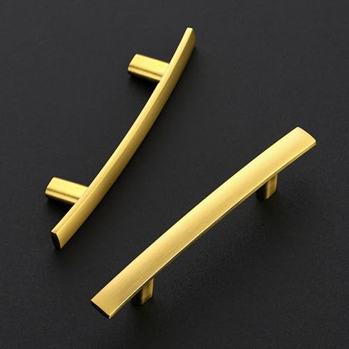 Image of Ravinte 10 Pack Cabinet Handles Brushed Brass Cabinet Pulls Kitchen Cabinet Handles,Curved Drawer Pulls in 5-3 /16 Inch Length with 3 Inch Hole Center Arch Kitchen Cabinet Hardware