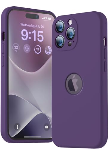 Image of VONZEE Shockproof Matte Flexible Back Cover for iPhone 14 Pro Max Case Liquid Silicon Square Pattern TPU Camera Protection Back Cover (6.7 Inch) - Deep Purple