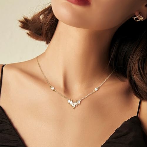 Sparkly Rhinestone Pendant Necklace for Woman, Dainty Cubic Zirconia Crystal Adjustable Chain Choker Necklaces Prom Wedding Fashion Jewelry Birthday Gift2
