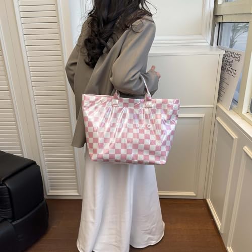 Image of Lushandy Striped PVC Tote Bag for Women, Waterproof Plastic Tote Bag for Beach Pool Large Top Handle Travel Hobo Handbag | Waterproof Material