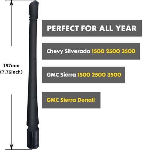 Image of Chevy Silverado & GMC Sierra /Denali 7 Inch Flexible Rubber Antenna Replacement with Optimized FM /AM Reception