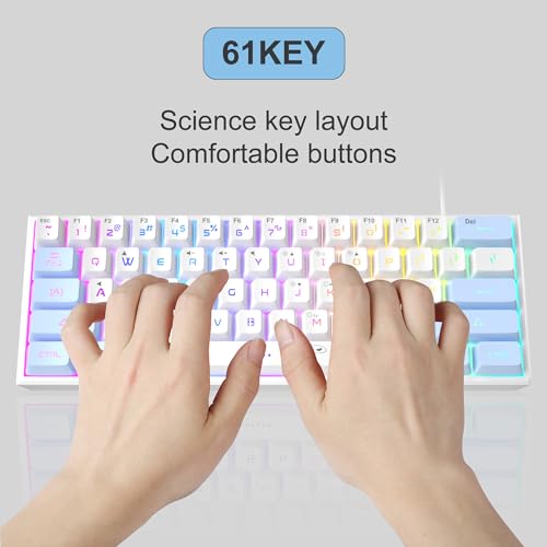 Image of MageGee TS91 Ergonomic Waterproof Mechanical Feeling Office Computer Keyboard Mini 60% Gaming Keyboard, RGB Backlit 61 Key Ultra-Compact Keyboard, for PC, MAC, PS4, Xbox ONE Gamer(Blue White)