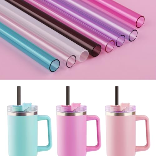 Image of Replacement Straw Compatible with 40 oz Stanley Quencher Tumbler, 12 Inch Extra Long Reusable Plastic Straws for 40 Oz Cup, Black-6 Pack