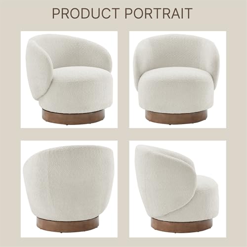 Image of KISLOT Swivel Accent Chair Round Barrel Armchair Upholstered Performance Fabric for Living Room Bedroom Waitingroom,2 Box,Cream
