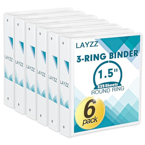 3 Ring Binder, LAYZZ 6 Pack 1.5 Inch Binders 3 Ring with 2...