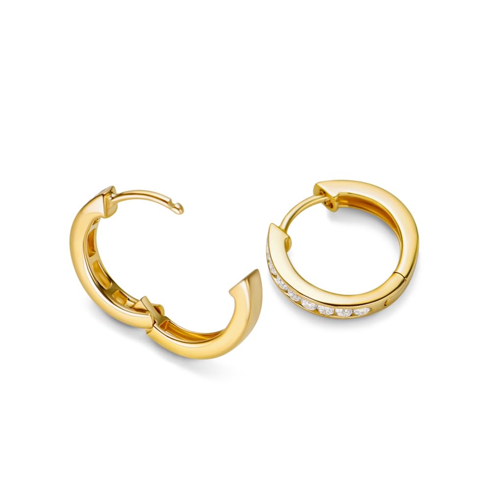 Miore Orecchini Cerchio Donna con Zirconi Brillanti in Argento 925 Placcato Oro Giallo 18K 750, Orecchino Cerchi Classici a lobo anallergici con Zirconi. Chiusura con perno passante e scatto.