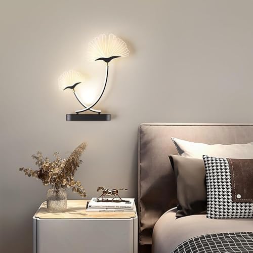 Image of Ginkgo Leaf LED Wall Light 3-Color CCT (Warm + Natural + Cold White) Metal & Acrylic Wall Lamp for Bedroom Living Room Home Decor