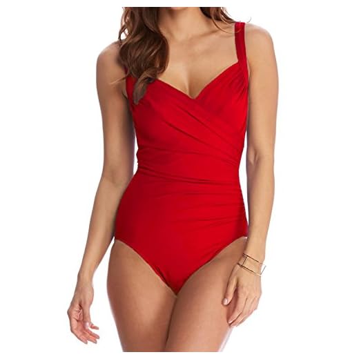 Ecute Damen Badeanzug Push Up Figurformend Sexy Bauchweg, EU 42 = Etikett 14, Rote