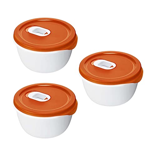 Rotho Micro Clever 3er-Set Mikrowellen-Schüssel 0.8l mit Deckel und Ventil, Rot/Weiss, Normal