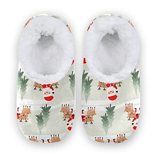 Santa Claus Christmas Gift Deer House Slippers Warm Fuzzy Slipper Socks With Grippers Mens Womens Soft Comfy Lined #TOP1