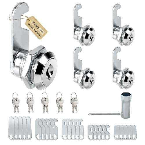 SUPAWAY 5 pezzi serratura per cassetta delle lettere 16mm serratura a cilindro serratura per armadio con 5 diverse piastre di serratura e 10 chiavi universali serratura a camma, serratura per mobili