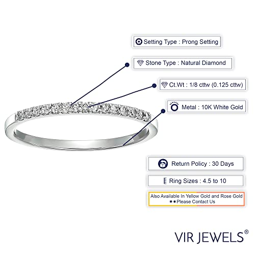 1/8 cttw Diamond Wedding Anniversary Band for Women, Round Diamond Engagement Ring 10K White Gold Prong Set 0.125 cttw, Size 3.5-103