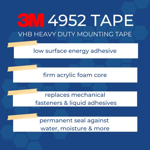 Image of 3M VHB Heavy Duty Mounting Tape 4952, 2 inch width x 9 inch length (1 Pack /25 Pieces)