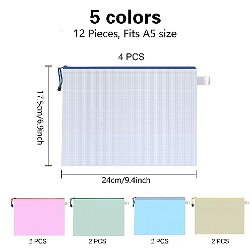 Taiyeestar 12 PCS A5 Plastic Zip Wallets, A5 File Zip Bags, Zip Pouches, Document Wallet File Zipper Bags - Image 2