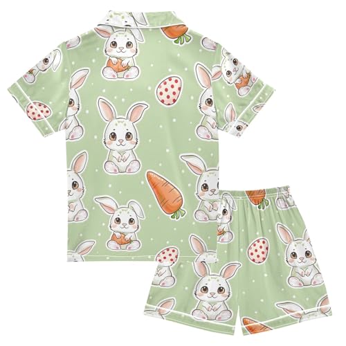 ALAZA Cute Rabbit Strawberry Polka Dot Pajamas Satin Pajama Set Short Sleeve Button Down Sleepwear2