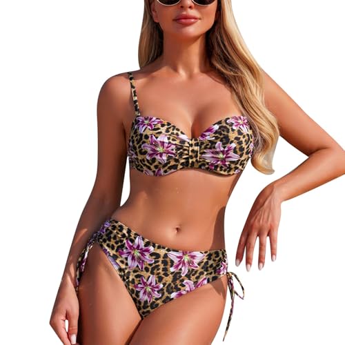 Traje de baño Tankini con Estampado Floral Bikini de Dos Piezas Separado#A