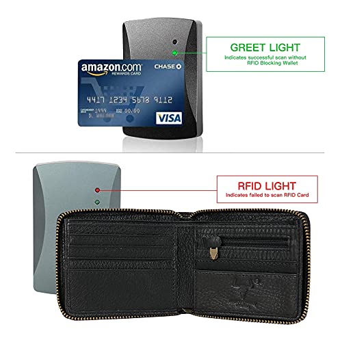 Image of MING CLAN Zipper Wallet RFID Blocking Leather Bifold - Men's Wallet With Zipper, Big Capacity, Black, M