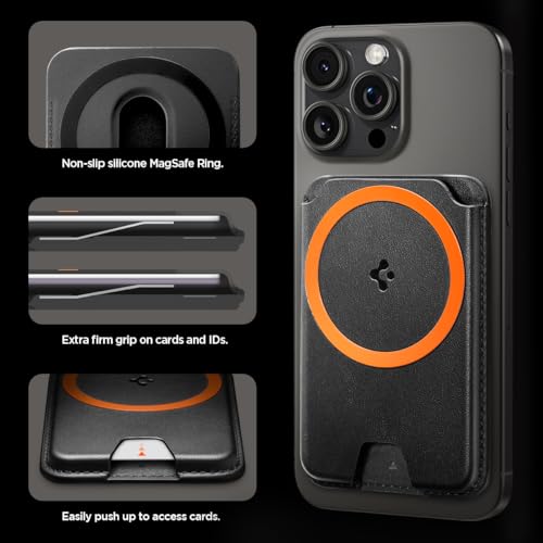 Spigen Valentinus (MagFit+) Dual side Magnetic Wallet Card Holder [3 Cards] MagSafe Compatible with iPhone 16 Pro Max / 16 Pro / 16 Plus / 16 / iPhone 15/14/13/12 series - Black