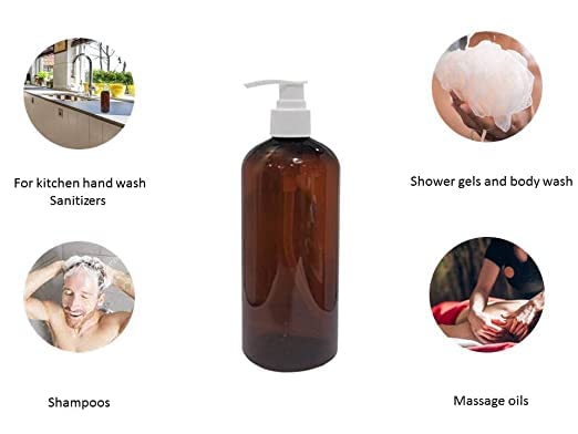 PHARCOS 500 ml Amber Pet Pump Bottle for DIY Cosmetic- Sun Proof, Oxidize Safe, Use for Shampoos, Conditioner, Body Wash, Multipurpose Use etc (Amber, White Pump - Pack of 2) 3