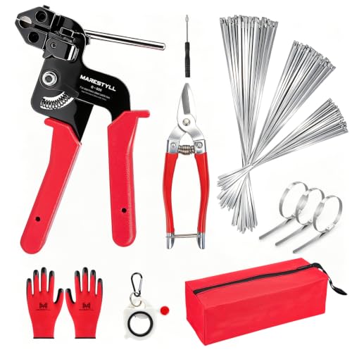 Metal Zip Ties Gun Set-For Fastening And Cutting Tie Special Tool With 150pcs Stainless Steel Zip Ties Heavy Duty OutdoorFor Chain Link Fence Parts Wire Fence Rolls Exhaust Wrap Poultry Fence