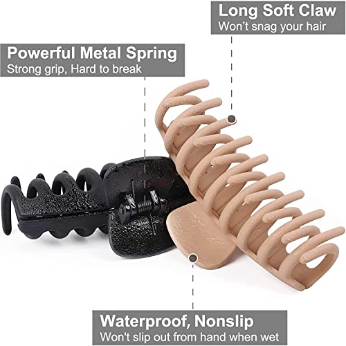 Image of PACTIV 6pcs Neutral Colors Hair Clips For Women's Thick Hair Nonslip Jumbo Claws Clip Long Jaw Clips Banana Square Hair Claws Strong Hold Hair Styling Accessories, Multi Color