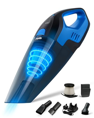 KEPLIN Cordless Handheld Vacuum Cleaner, Wet & Dry Use, 25–30 Min Runtime, LED Lights and Wall Mount – 0.5L Dust Bin, Portable Mini Vacuum for Car, Home & Pet Hair – 50W Power