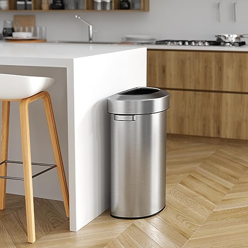 Image of iTouchless 87 Liter, Slim and Space-Saving Design for Home, Office, Kitchen, Restaurant, Restroom, Large Capacity, 23 Gal Trash Cans with AbsorbX Odor Filter, Stainless Steel, Semi-Round 23 Gallon