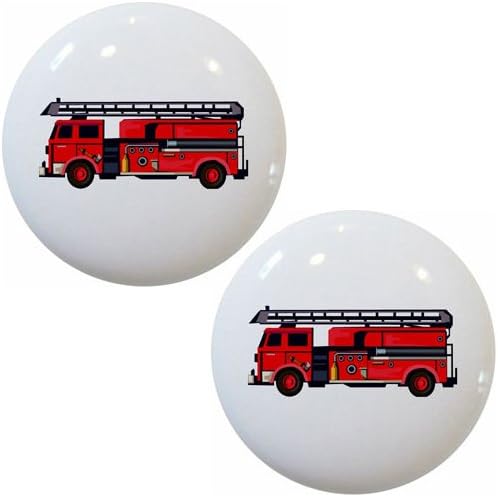 Set of 2 Fire Truck Ceramic Cabinet Drawer Knobs