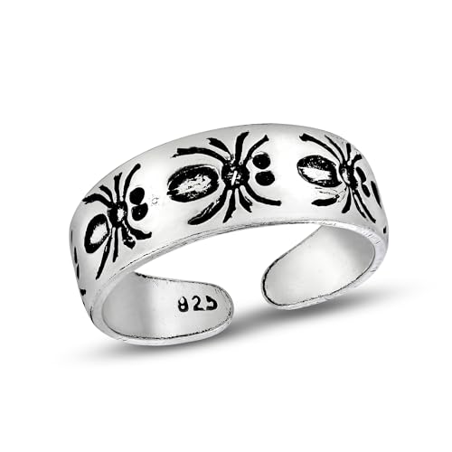 AeraVida Mystic Spider Band Toe or Pinky Ring in .925 Sterling Silver | Adjustable Oxidized 5mm Wide Dainty Silver Ring | Handmade Unisex Spider Web Inspired Fashion Jewelry