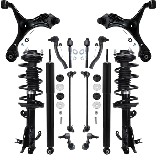 Image of Detroit Axle - 14pc Front End Suspension Kit for 2013 2014 2015 Honda Civic, Lower Control Arms w /Ball Joint Tie Rods Struts & Coil Spring Rear Shock Absorber Front and Rear Sway Bars Replacement