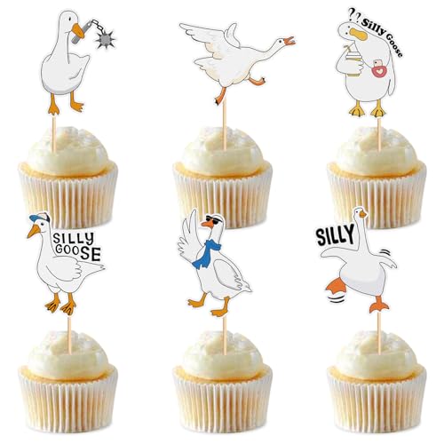 24Pcs Cartoon Silly Goose Cupcake Toppers...