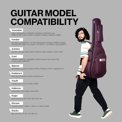 Image of Baritone Guitar Gig Bag Cover Padded for All Guitar Like Yamaha FS80C, F280, F310, F370, F620, APX600, CPX600 (Maroon)
