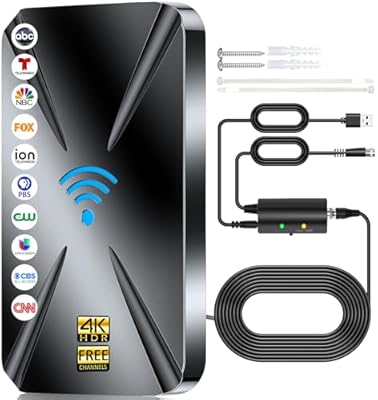 2025 Upgraded TV Antenna Indoor, Strong Signal Digital Antenna for Smart TV Indoor, HDTV Antenna for Local Channels with Amplifier, Outdoor Antenna Support 8K 4K 1080p All TVs -38FT Coax Cable