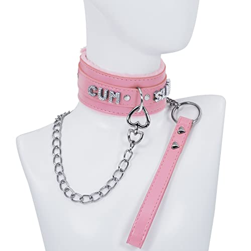 paloli Pink Fluffy Choker Necklace for Women Punk Leash Neck Choker Collar Gothic Rock Jewelries2