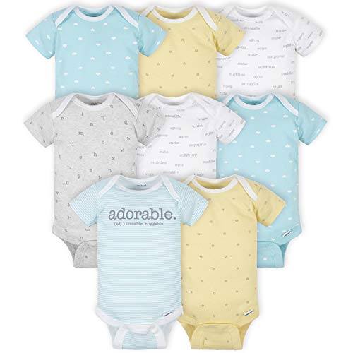 Gerber Baby 8-Pack Short Sleeve Onesies Bodysuits, Words Grey, Newborn