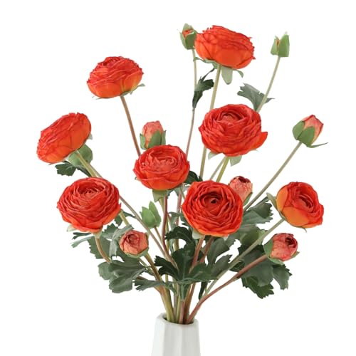 LILUYTO 6 Pc Orange Ranunculus Artificial Flowers, 23.6 in Long Stems