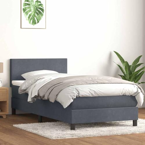 Juroupi Cama Box Spring con colchón Cama con colchon Estructura Cama Base de Cama somier Terciopelo Gris Oscuro 90x220 cm - 3316720