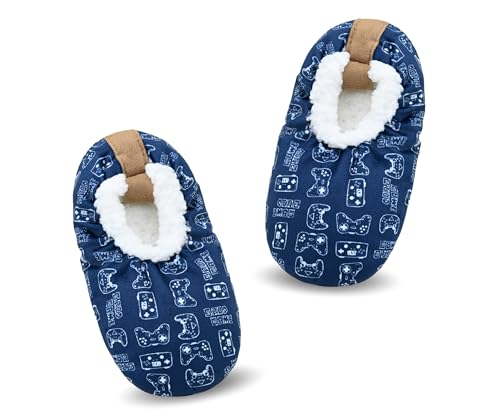 Boys House Slippers With Non Skid Bottoms, Cute Animal Slipper Socks With Grippers For Big Kids, Cozy Soft Sole Warm Fuzzy House Shoes