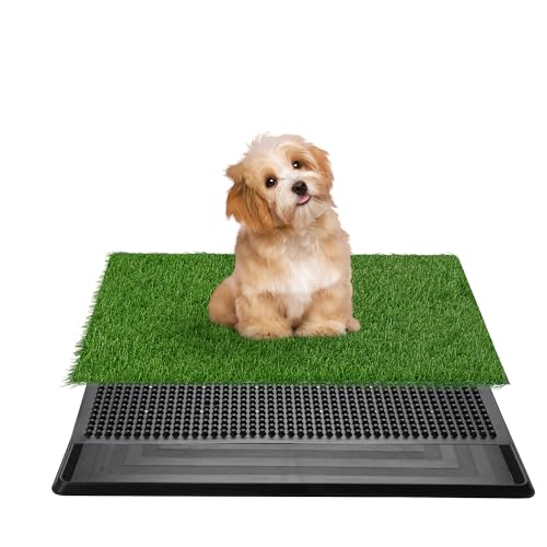 Image of Dog Grass Pad with Tray, 25 inch x 20 inch Indoor Artificial Grass Pee Pad | Puppy Potty Training, Portable Dog Toilet Pet Loo, 3-Layer System with fake grass mat & tray, Keep floor & carpet clean