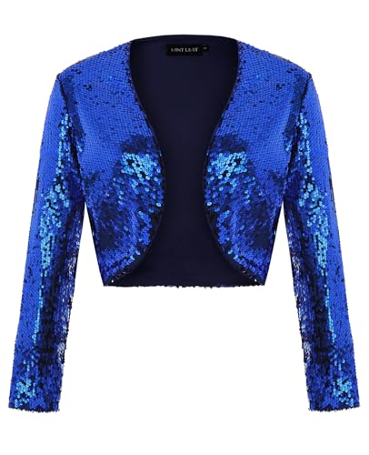 Image of MINTLIMIT Women's Sequin Shrug Bolero Long Sleeve Open Front Party Sparkly Cropped Cardigan Glitter Shiny Jackets