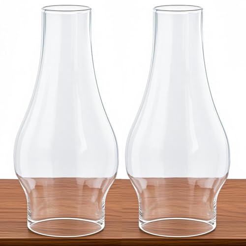 Image of Oil Lamp Chimney Replacement,3 Inch Fitter x 8.3 Inch Tall Kerosene Lamp Globe,Clear Glass Light Globe,Hurricane Lamps Globes Shade Cover,Glass Chimney for Oil Lamps Indoor Use(2 Packs)