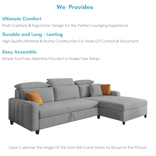 Image of Casaliving Gagnon RHS 4 Seater L Shape Corner Sofa Cum Bed for Living Room (Grey Fabric) Premium Fabric Sofa