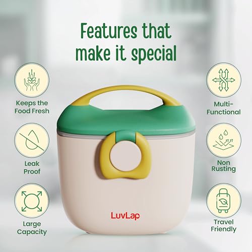 Image of LuvLap Portable Milk Powder Container Green 500ML, Baby Food Container with Spoon, Non-Toxic BPA Free Kids Milk Powder Box with Handle, Anti-Leak Silicone Baby Food Container for Travelling, Green